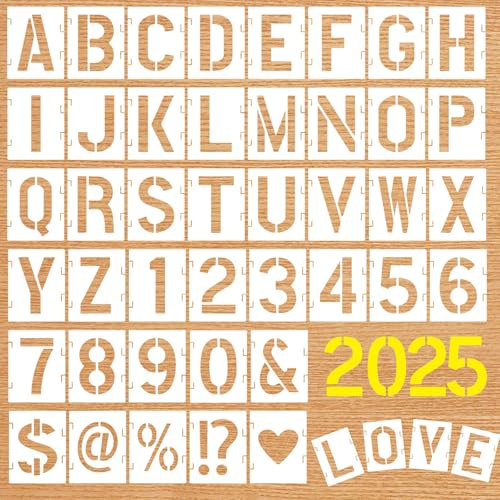 QMLING 84 Stück Buchstaben Schablone Set, 5cm/2,5cm Wiederverwendbare Buchstaben Zahlen Zeichen Schablonen, Alphabetschablone für Holzschilder DIY Malerei und Handwerk