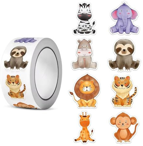500 Stück Sticker Tiere,Runde Tier Aufkleber Belohnungsaufkleber, Cartoon Tieraufkleber für Kinder, Süße Sticker Tiere, Motivationsaufkleber für Schule & Kindergarten