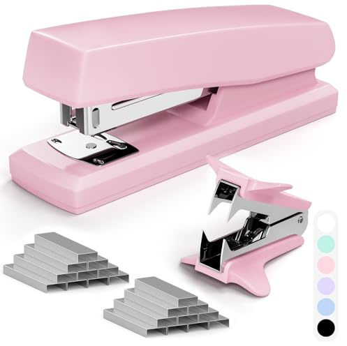Pink Office Stapler, 25 Sheet Capacity with 2000 Staples and Staple Remover, Desktop Stapler,Pink Office Supplies for Students and Office Clerks