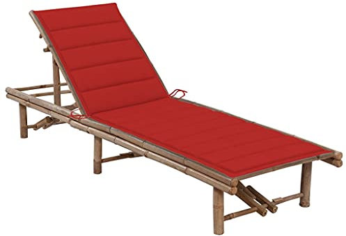 Myheimly Garten-Sonnenliege Gartenliege Relaxliege Gartenmöbel Liege Strandliege mit Auflage Bambus Rot