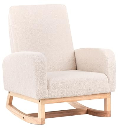 Sedia a dondolo per bambini Boucle in legno per bambini beige chiaro