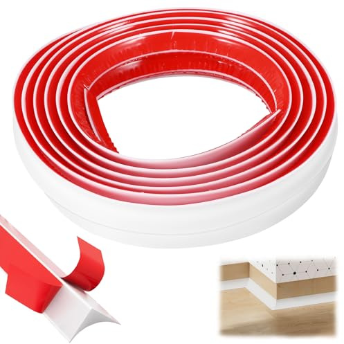 Skirting Board, Self Adhesive Wall Edging Strip, 5m (20×15mm) Silicone Double-Sided Quadrant Trim, Skirting Board Trim,Tile Edging Trim for Cover Gaps and Dead Corners to Prevent Dust