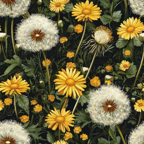 ReWallpaper Klebefolie Möbel Grün Muster Sonnenblume Gelb Tapete Selbstklebend Löwenzahn Weiß 44.5CMx3M Rolle Dekorfolie für Schränke Küchenfolie Selbstklebend Tapete Vintage Blumen Bunt