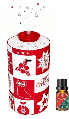 Wasserloses Duftöl-Diffusor Starter-Set mit Duftöl, Batteriebetriebene Aroma-Luftmaschine, 3 Nebelstufen & Timer 1/2/3H, Tragbarer Diffusor für Zuhause, Auto, Büro(Fireside Carol)