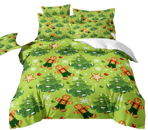 RZPFQB Weihnachten Kinder Bettwäsche 100x135 Baby Bettwäsche Set für Kleinkinder und Babybetten Weihnachtsbaum, Schneeflocken Bettbezug Set Grün Microfaser Bettwäscheset
