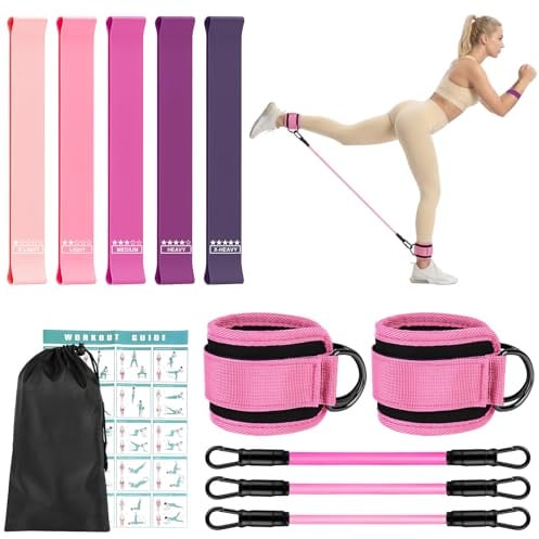 HOTUT Widerstandsbänder Set,Fitnessbänder Widerstandsbänder,Widerstandsband und Verstellbare Knöchel mit Manschetten,Fitnessgerät für Damen und Herren für Kickbacks,Hüft,Gesäßmuskel,Trainingsübungen