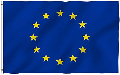 ANLEY Fly Breeze Bandera de la Unión Europea de 3x5 pies - Color vívido y resistente a la decoloración UV - Encabezado de lona y doble costura - Banderas de la UE Poliéster con ojales de latón