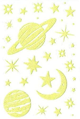 Maildor AE154C Packung Sticker Phospho' Stick (mit Glitter Effekt, 10 Bögen in Format DIN A6, 10, 5 x 16 cm, Großpackung Ideal für Kita, Planeten)