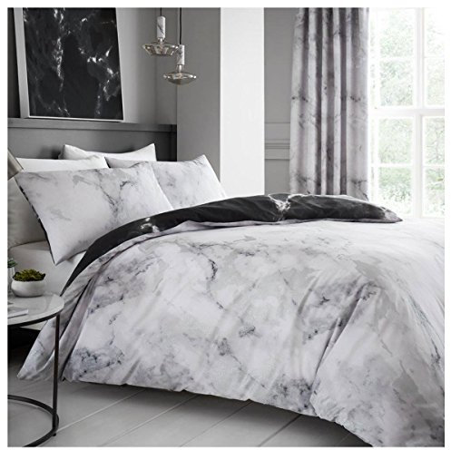 GC GAVENO CAVAILIA Juego de Funda de edredón Estampada tamaño King, Juego de Cama de mármol, Fundas de Cama Reversibles de polialgodón, Color Negro y Gris