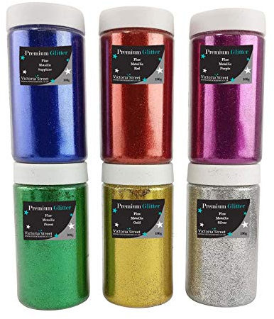 Set of 6 Assorted 100g Fine Glitter Shakers - Premium Grade Dust Free Craft Wine Glass
