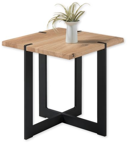 TIAGO MINI Couchtisch Massivholz Eiche - Moderner Sofatisch mit robustem Metallgestell für Ihr Wohnzimmer - 45 x 50 x 45 cm (B/H/T)