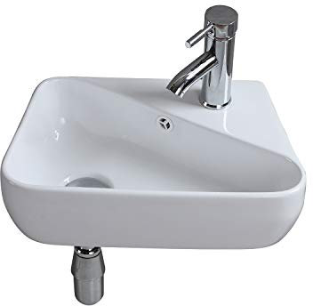 Lavabo en Céramique Blanc évier de Haute Qualité Monté Sur le Mur Trapézoïdal Droite Lavabo Design Moderne Pour Vestiaire Salle de Bains Cuisine