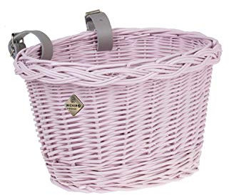 e-wicker24 Alles aus Weide Fahrradkorb für Kinder vorne Kleiner Korb geflochten für Kinderfahrrad Gepäckträger Retro Fahrradkorb aus Weide für Lenker Vintage Stil Weidentransporter Weide (Pink)