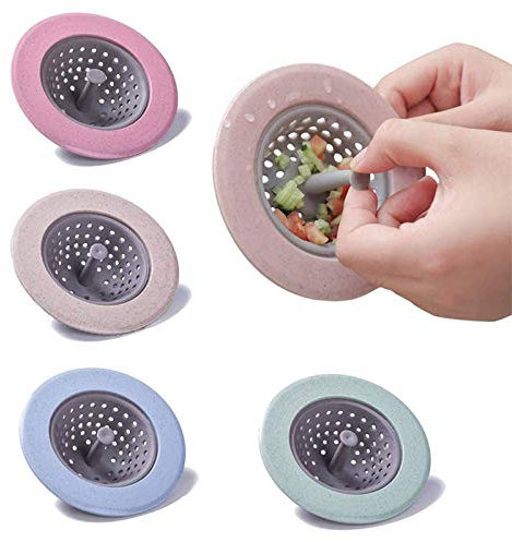 4 Piezas Colador de Fregadero de Silicona, Filtro de Desagüe Colador de Fregadero de Cocina, Alcantarilla Filtro Antibloqueo Colador Tapón de Residuos Cesto de Filtro Tapón para Baño de Cocina