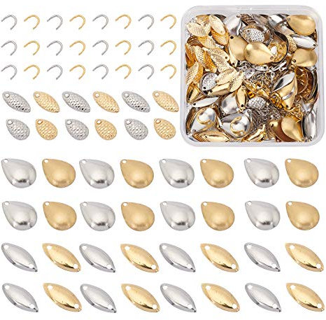SUPERFINDINGS 380 Stück Fishing Lures Copper Kit Golden Platinum Fishing Spinner Blade Und U Förmige Messingglieder Für Hard Lures Worm Spinner Baits
