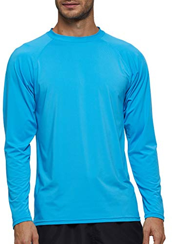 LBL Leading the Better Life UPF 50+ Homme Rashguards léger Séchage Rapide Coutures Plates Manches Longues pour Surf Plongée Natation Bleu Ciel XL