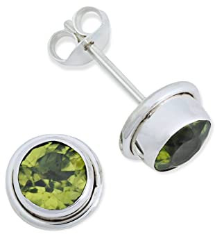 Ohrstecker 925 Silber Peridot leuchtend grüner Stein Edelstein Ohrringe echt Silber Damen Sterling Silber Stecker Geschenk(MOS-048-59)