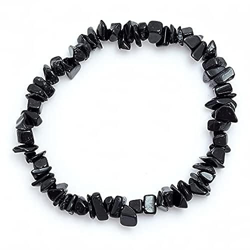 Wild Therapies Black Tourmaline Crystal Chip Bracelet - Reiki Charged - With Gift Pouch