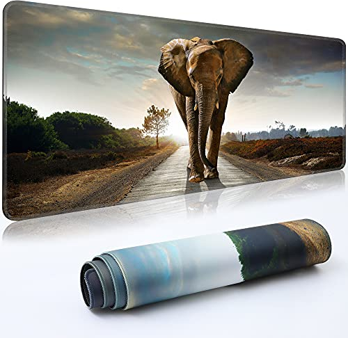 Grand tapis de souris de jeu, 89,9 x 39,1 cm (3 mm d'épaisseur), grand tapis de souris XXL à base antidérapante pour ordinateur, bureau, maison – Éléphant