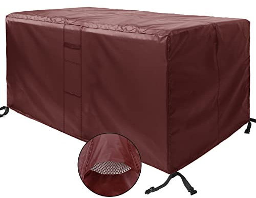 MEEYI Abdeckhaube Möbelsets mit Zugkordel 350x260x90cm, 420D Oxford Schutzhülle Anti-UV Schutzhülle für Gartenmöbel Wasserdicht für Gartentisch Sitzgruppe, Kaffee