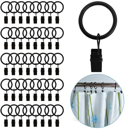 40 Stück Metall Vorhangringe mit Clips Haken Schwarz Dekorative Draperie Rostfrei Vintage Vorhang Kleiderbügel Clips Drapery Clips mit Ringen, Drapier-Ringe, Duschvorhang-Clips