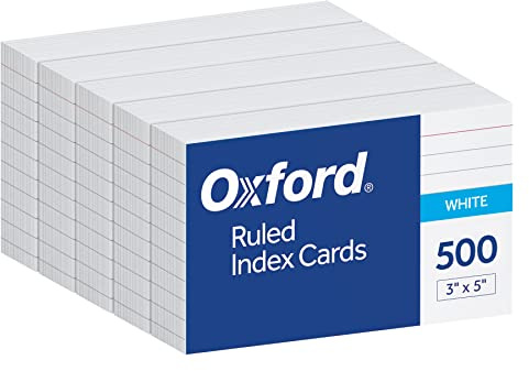Oxford Index Cards, 3 x 5 Inches, White, Lined on Front, Blank on Back, Flashcards for School and Studying, Recipe Note Cards, 500 Count (5 Packs of 100) (40176)