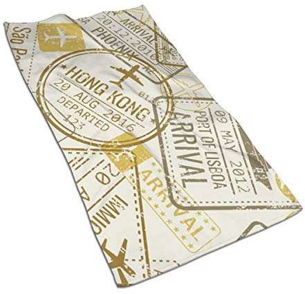 Weiches Handtuch Vintage Travel Visa Passport Stempel Flugzeug Bad Handtücher Waschlappen für Zuhause/Strand/Yoga 27,5 X 15,7 Zoll