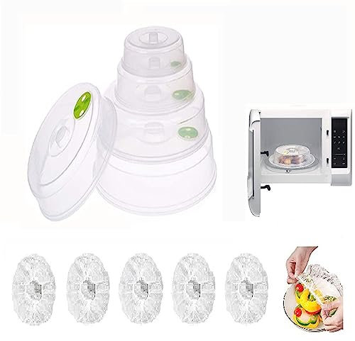 Sabshach Microwave Food Covers - Set of 5 BPA-Free Plastic Microwave Cover for Food - Microwave Ventilated Covers - Dishwasher Safe Food Domes - Microwave Plate Covers with 5 Elastic Food Covers