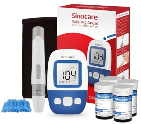 sinocare Safe AQ Angel Blutzuckermessgerät Set/Blutzuckerteststreifen Set (Blutzuckermessgeräte Set 100)