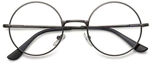 MAGIMODAC Rund Blaulichtfilter Lesebrillen Herren Damen Metall Anti Blaues Licht Lesebrille Flexible Retro Computer-Lesebrille Anti-Müdigkeit Grau +1.50