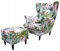 Family Meble Ohrensessel mit Hocker, Modell Print, Skandinavisch, Relaxsessel aus Webstoff, Loungesessel, Ohrensessel mit Hocker, Bequemer Sessel, Für Wohnzimmer, Esszimmer, Schlafzimmer, Dachte 1