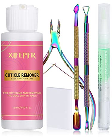 XIFEPFR NagelhautentfernerSet – 173 ml Nagelhautentferner Creme Liquid mit Nagelhautölstift, Nagelhautschneider, Nagelhautzange, Nagelhautschieber für professionelle Maniküre, Nagelhautpflege,