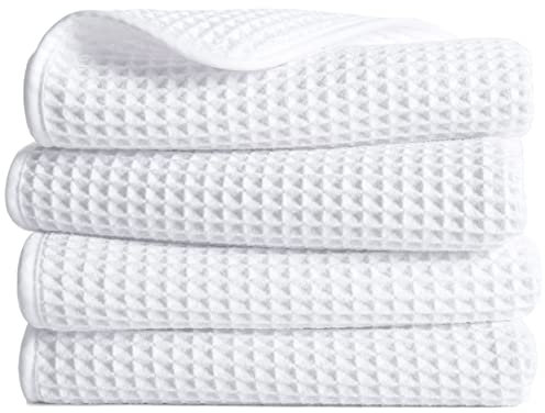 Polyte - Mikrofaserhandtuch - fusselfrei & schnelltrocknend - Waffelstruktur - Weiß - 40 x 76 cm - 4 Stück