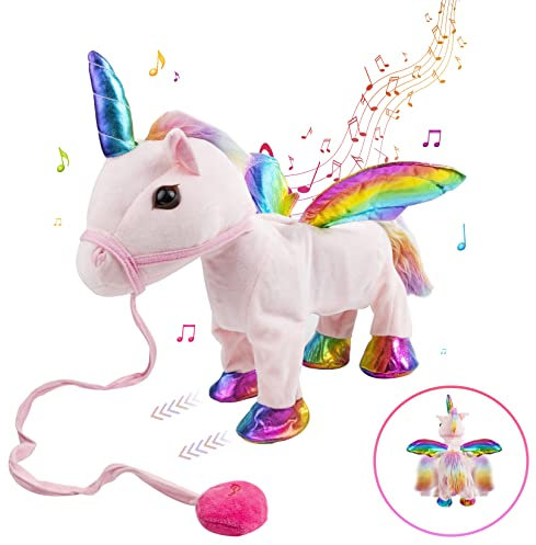 Gfilay Marcher rose licorne jouet avec laisse poneys doudou surprise fille cadeaux