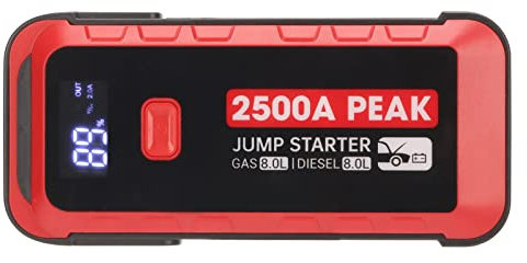 2500A 12V Lithium Jump Starter Box, Booster de Batterie de Voiture à écran LCD et Chargeur de Banque d'alimentation Portable et Câbles de Démarrage, 2500A Peak 25800mAh Démarreur