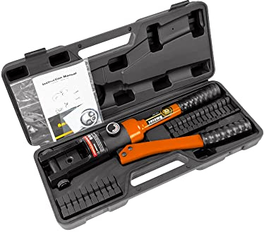 AMZCNC Hydraulische Draht-Crimper Batterie-Kabelschuh-Terminal-Crimpzange mit Standard-US-Kabelschablonen, Crimpen von 6 AWG bis 600 MCM, Kabel-Crimpzange mit 13 Paar Standard-US-Kabelschablonen