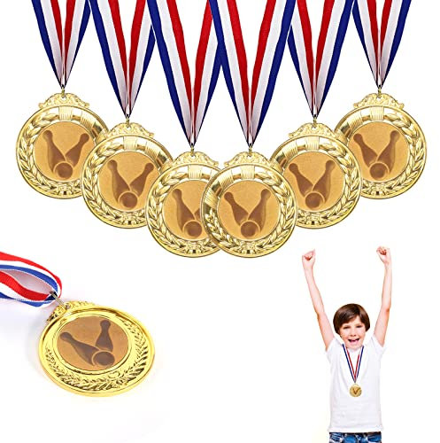 prota Bowling Medaillen, 6Pcs Goldmedaillen Kindergeburtstag aus Metall Bowling Medaillen für Kinder mit einem Bowling Bowlen Logo für Jungen Kinder Erwachsene 6.3cm
