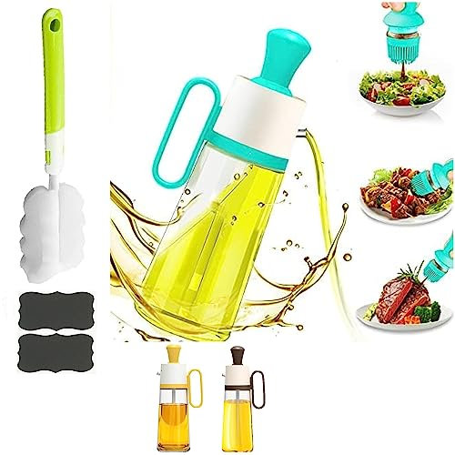 ZASAMIBA 550ml 3 in 1 Oil Dispenser Bottle for Kitchen - Olive Oil Dispenser With Brush - Olive Oil Bottle Drizzler, Glass Oil Bottles For Kitchen, Air Fryer, Cooking, BBQ (Green)