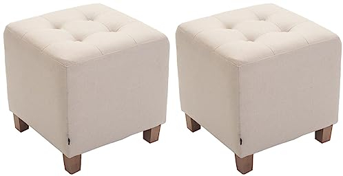 CLP 2er Set Sitzhocker Pharao mit Stoffbezug I Sitzwürfel mit hochwertiger Polsterung und Bodenschonern, Farbe:Creme