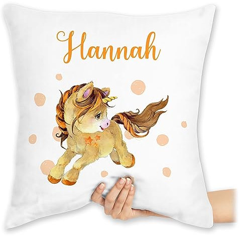Kissen 40x40 Zierkissen - Einhörner - Einhorn Unicorn mit Namen - 40 x 40 cm - Weiß - einhornkissen Unicorns Einhorn-Kissen einhörnern kuschelkissen personalisierter mädchen personalisierte