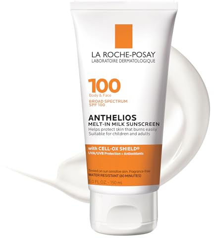 La Roche-Posay Anthelios Melt-In Milk Sunscreen SPF 100, Sunscreen For Body & Face, Broad Spectrum SPF + Antioxidants, Oil Free, For Sun Sensitive Skin, Oxybenzone Free