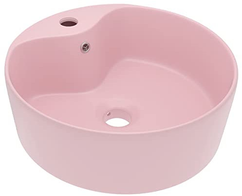 Tidyard Lavandino con Troppopieno,Lavabo da Appoggio in Ceramica,Lavandino da Appoggio,Lavabo in Ceramica,Lavello per Bagno,Cosmetici o Toilette,Lavandino Rotondo Rosa Opaco 36x13 cm