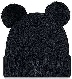 New Era Cuff Knit Women Beanie Bommelmütze Wintermütze Saum Baseball MLB New York Yankees Schwarz Double Pom - One-Size