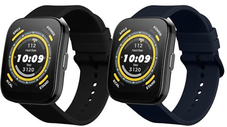 kwmobile Straps Compatible with Huami Amazfit Bip 5 Unity/Amazfit Bip 5 / Amazfit GTR 4 Straps - 2x Replacement Silicone Watch Bands - Smartwatch or Fitness Tracker - Black/Dark Blue