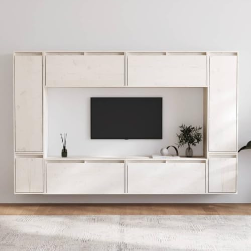 Lot de 8 buffets muraux - Meuble TV - En pin massif - Blanc
