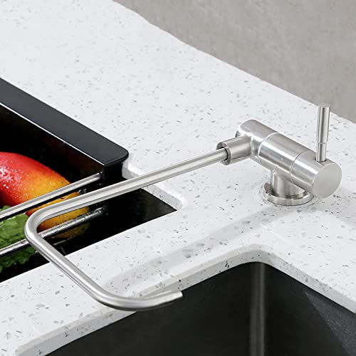 Grifo de cocina KAAFAL con filtro de agua, grifo plegable de acero inoxidable cepillado plateado, giratorio de 360°