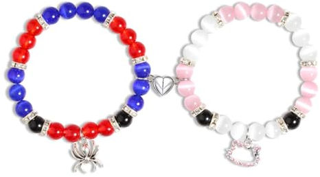 RIXERKOC Matching Armbänder für Paare beste Freunde, Spider Kitty Magnetische Paare Armbänder Fernbeziehung Armband, Mode-Schmuck Geschenke für Valentinstag und Weihnachten