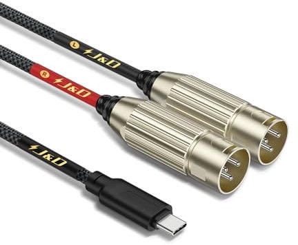 J&D Cavo Adattatore USB C a Dual XLR Maschio Audio Stereo per Amplificatore, Mixer, Altoparlante, Compatibile con la Serie iPhone 15/16, 1,8 m