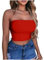 KOG Angebote des Tages Heute Bandeau Top Damen Crop Tops Sexy Tube Top Frauen Sommer Y2k Aesthetic Clothes Push up Bustier Bauchfreie Trägerloses Top ärmellos Korsett Gutschein Rot M