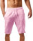 liaddkv Short d'été pour homme en coton et lin décontracté et tendance - Pantalon court stretch pour homme, Rose, L